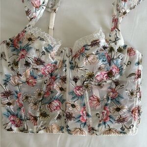 Victoria's Secret Floral Lace Bralette - and Panty Pink and Blue